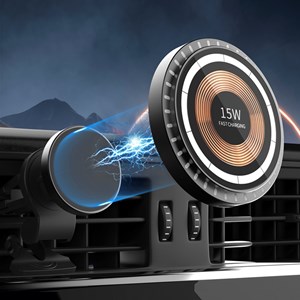 Chargeur pour voiture magsafe 15w avec lumières led ambiantes.