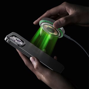 Chargeur pour voiture magsafe 15w avec lumières led ambiantes.