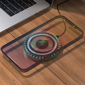 Base de chargement magsafe 15w avec lumières led ambiantes.