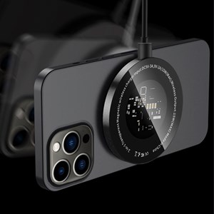 Base de chargement magsafe 15w avec lumières led ambiantes.