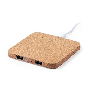 Chargeur nature liège sans fil 10w. 2 sorties usb
