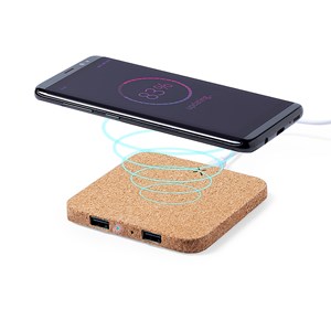 Chargeur nature liège sans fil 10w. 2 sorties usb