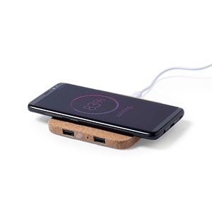Chargeur nature liège sans fil 10w. 2 sorties usb