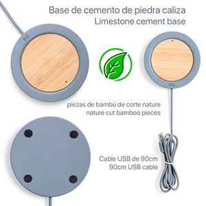 Chargeur sans fil qi feskon en ciment et bambou.