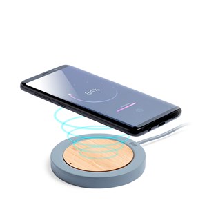 Chargeur sans fil qi feskon en ciment et bambou.