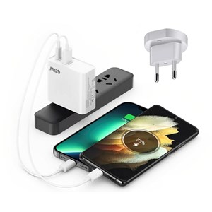 Chargeur usb pd65w, qc3.0 18w. Prise : us&nbsp;eu