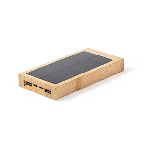 Batterie externe nature bambou qi 5w. 10000 mah. Charge solaire.