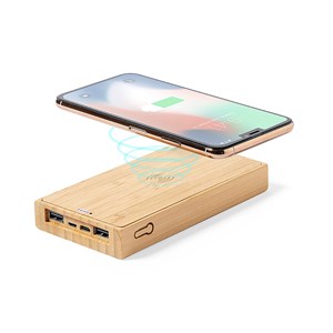 Batterie externe nature bambou qi 5w. 10000 mah. Charge solaire.