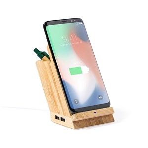 Porte-crayon multifonction chargeur sans fil 5w.nature bambou 4 ports. Usb 2.0