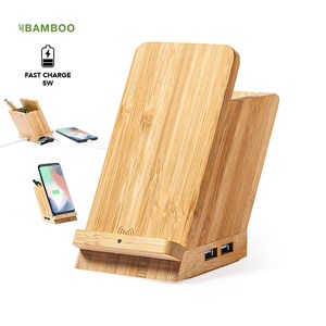 Porte-crayon multifonction chargeur sans fil 5w.nature bambou 4 ports. Usb 2.0