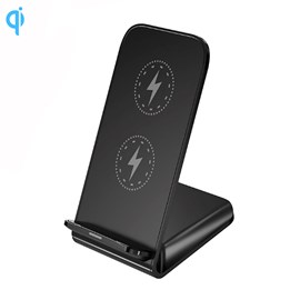 Chargeur sans fil qi à double bobine avec support.
