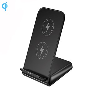 Chargeur sans fil qi à double bobine avec support.