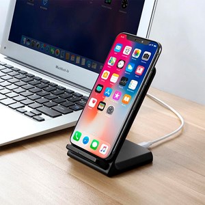 Chargeur sans fil qi à double bobine avec support.