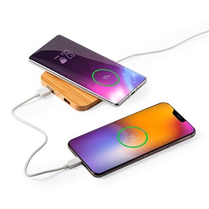 Chargeur nature bambou sans fil 10w charge rapide. 2 sorties usb