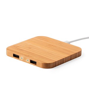 Chargeur nature bambou sans fil 10w charge rapide. 2 sorties usb