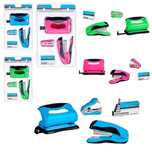 Jeu stapleuse + perforateur + enleveur d'agrafes assorti 3 couleurs aléatoire
