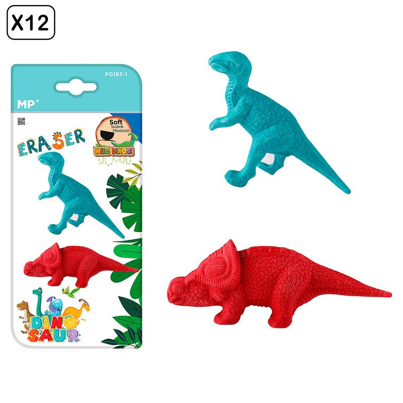 12 packs de gomme couleur dinosaure 2 uds. Velociraptor et protoceratops.