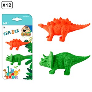 12 packs de gomme de couleur dinosaure 2 uds. Stégosaure et triceratops.