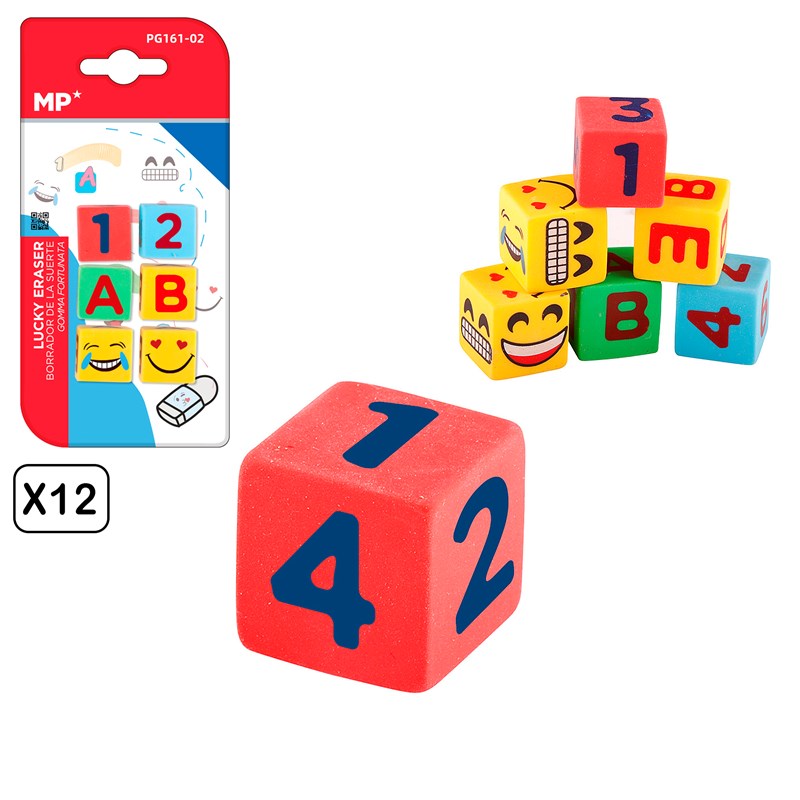 12 emballages gommes à gommer dés créatifs design b 6 uds.