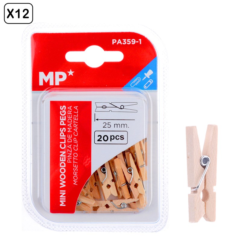 12 packs de pinza madera 25 mm 20 uds.