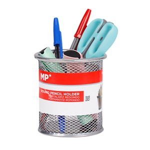 Pen pot rond argenté 10 x 9 cm