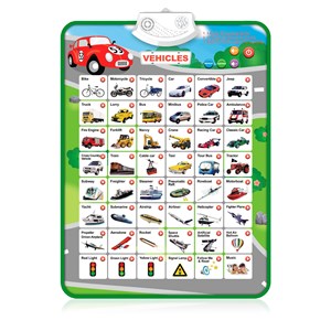 Abécédaire électronique interactif avec véhicules pour apprendre l'anglais.