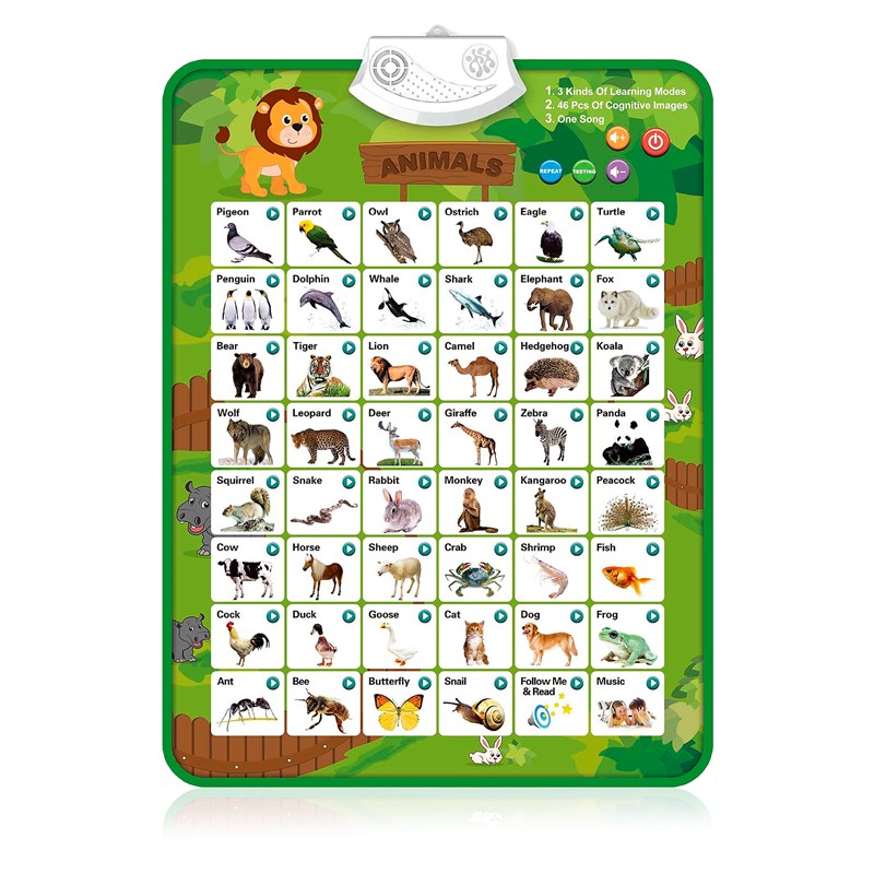 Abécédaire électronique interactif avec des animaux pour apprendre l'anglais.