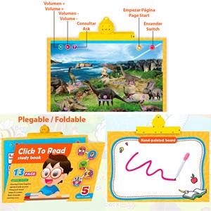 Livre d'apprentissage de l'anglais avec sons et tableau.