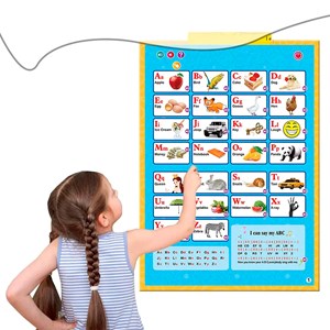 Livre d'apprentissage de l'anglais avec sons et tableau.