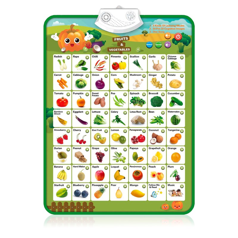 Abécédaire électronique interactif avec fruits et légumes.