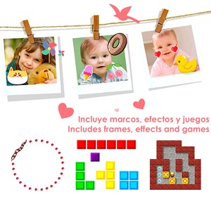 Appareil photo enfant pour photos et vidéos, avec des jeux intégrés.