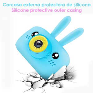 Caméra enfant pour photos et vidéos, avec jeux intégrés.