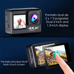 Caméra sportive at-s60 tr 4k 60fps avec 24 mpx, double écran.