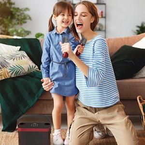 Kit de karaoke avec haut-parleur bluetooth et 2 microphones. 10w.