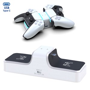 Chargeur double pour 2 manettes de ps5. Comprend une sortie de charge usb.