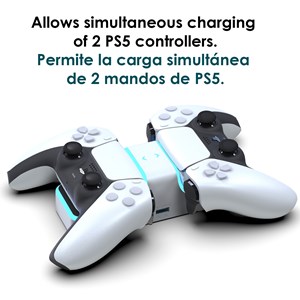 Chargeur double pour 2 manettes de ps5. Comprend une sortie de charge usb.
