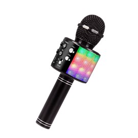 Microphone karaoke multifonction avec lumières et haut-parleur intégrés.