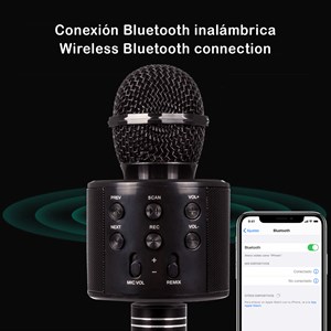 Microphone karaoke multifonction avec lumières et haut-parleur intégrés.