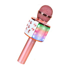 Microphone karaoke multifonction avec lumières et haut-parleur intégrés.
