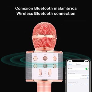 Microphone karaoke multifonction avec lumières et haut-parleur intégrés.