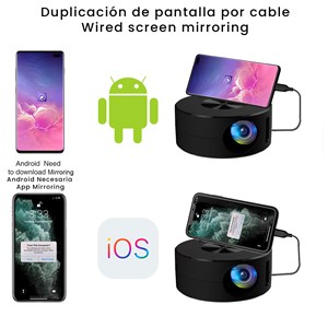 Mini projecteur lcd yt200, duplication d'écran ios&nbsp;android par câble.