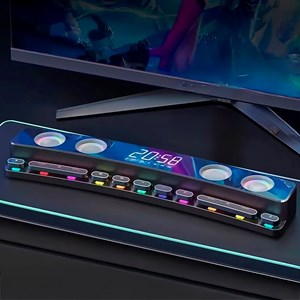 Barre de son sh39 bluetooth 5.4 avec touches mécaniques, écran et lumière rgb.