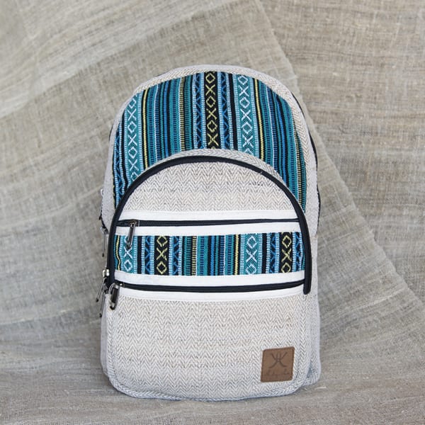 GURU SHOP Sac à dos Ethno Chanvre à Motif Chevrons, sac de Sport, sac de Sport - Bleu, Mixte Adulte, Bleu, Lechanvre, Size