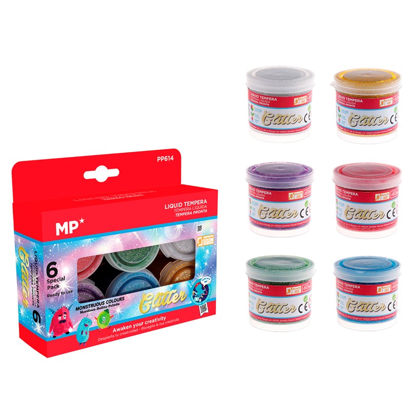 Trousse de 6 couleurs tempéra paillettes 40 ml