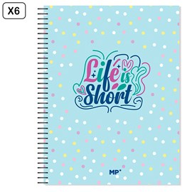 Pack 6 unités carnet extradura a4 120 feuilles grille design life is short