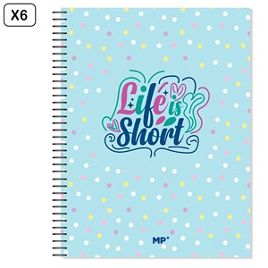 Pack 6 unités carnet extradura a4 120 feuilles grille design life is short