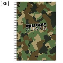 Pack 6 unités cahier spiral fº 80 feuilles 90 g&nbsp;m² design military guard