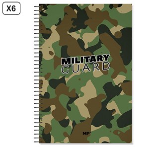 Pack 6 unités cahier spiral fº 80 feuilles 90 g&nbsp;m² design military guard
