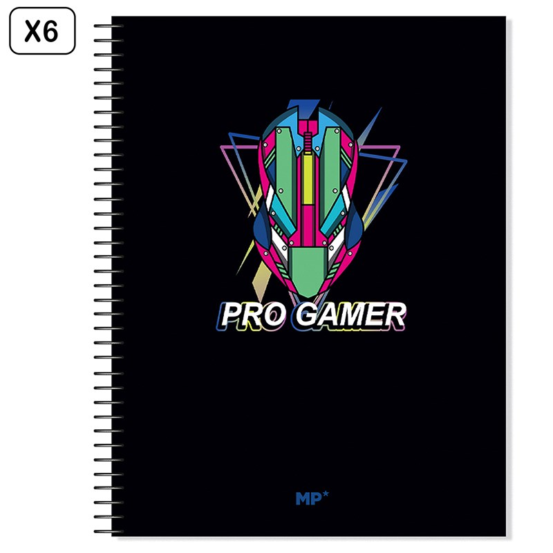 Pack 6 unités carnet extradure a4 120 feuilles carreau design pro gamer