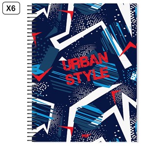 Pack 6 unités cahier extradur a4 120 feuilles grille design urban style